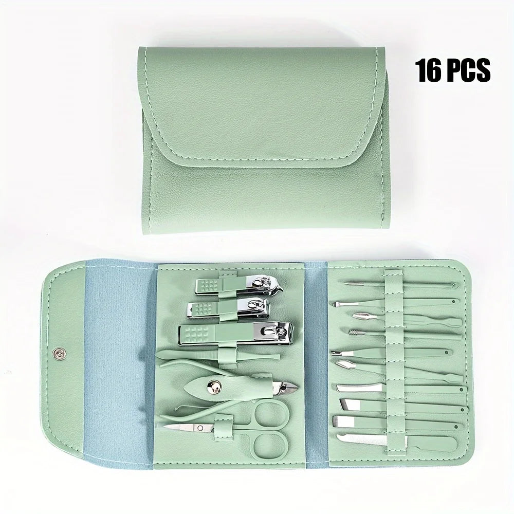16pcs Professional Nail Clippers and Cuticle Nippers Set with Travel Case
