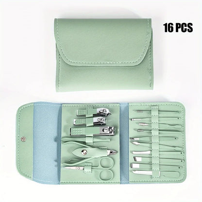 16pcs Professional Nail Clippers and Cuticle Nippers Set with Travel Case