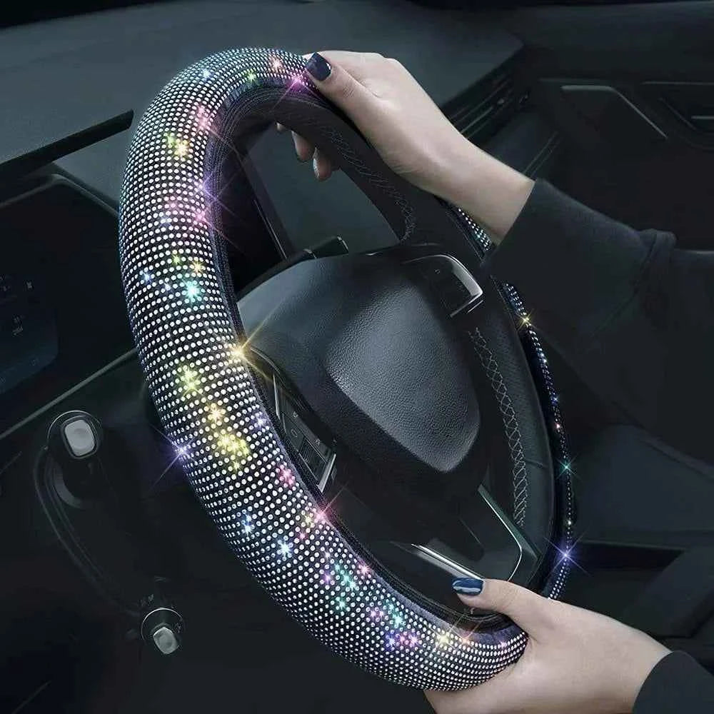 37/38cm Car Steering Wheel Cover Universal Bling Diamond Rhinestones Elasticity Interior Car Accessories