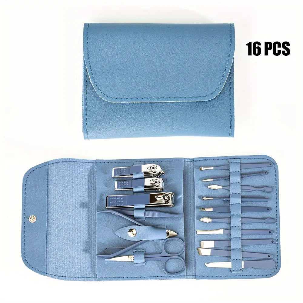 16pcs Professional Nail Clippers and Cuticle Nippers Set with Travel Case