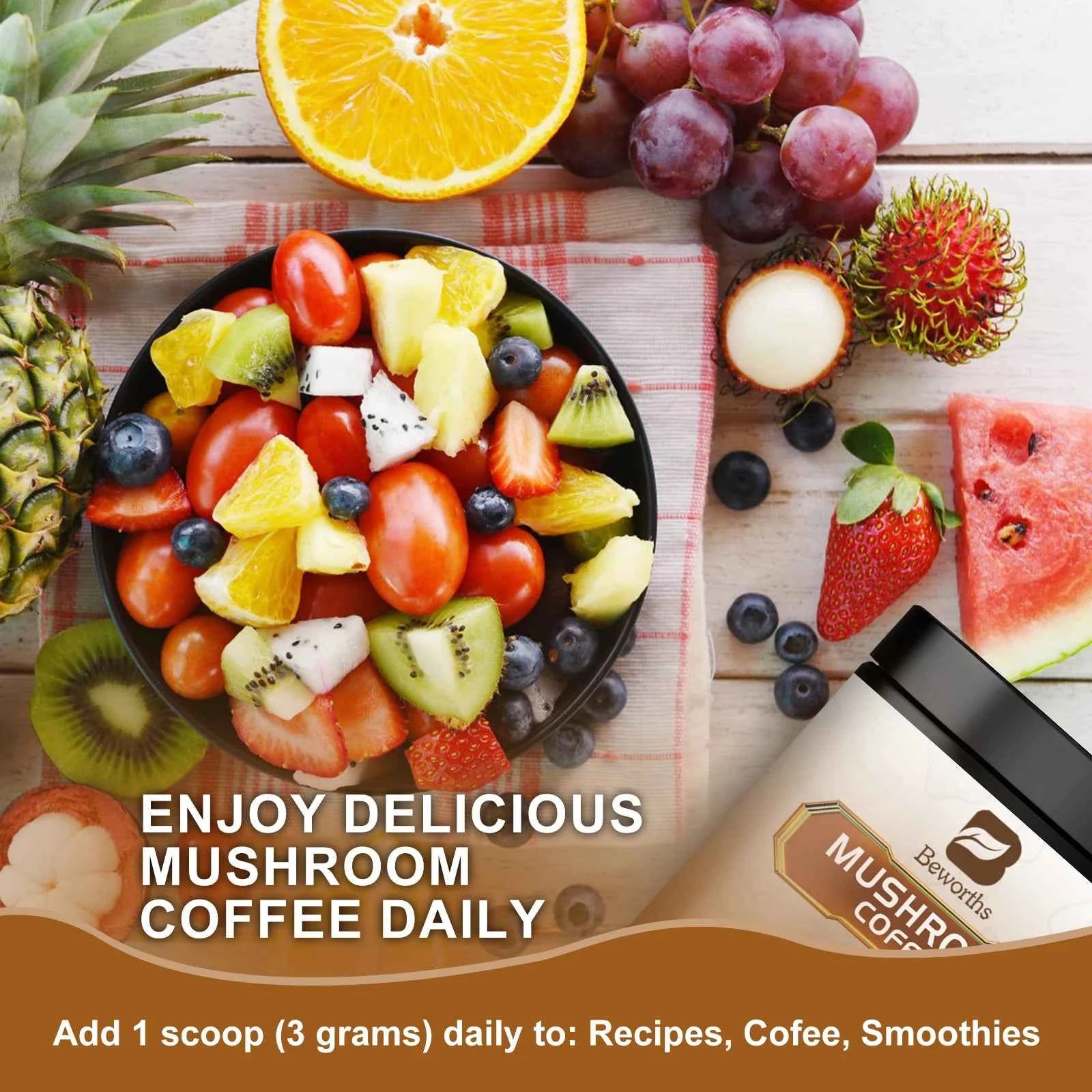 Mushroom Coffee Mixed Reishi & Lion's Mane Mushrooms Support Immunity and Focus Health Boost Memory 10 in 1