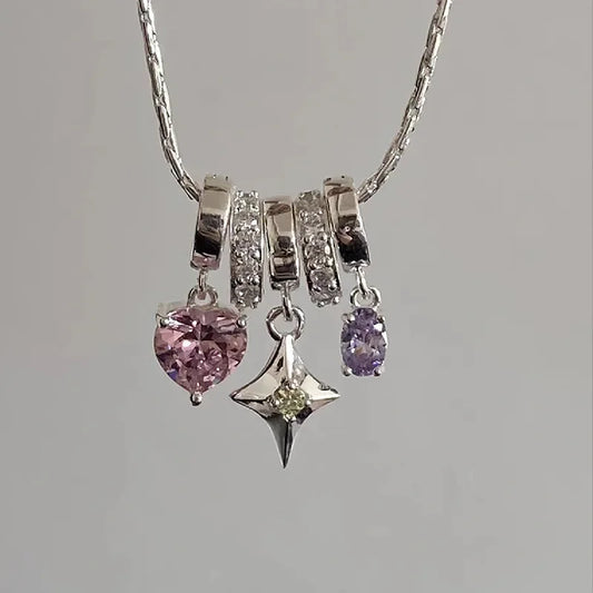 Punk Sweet and Cool Crystal Heart Pendant Necklace for Women