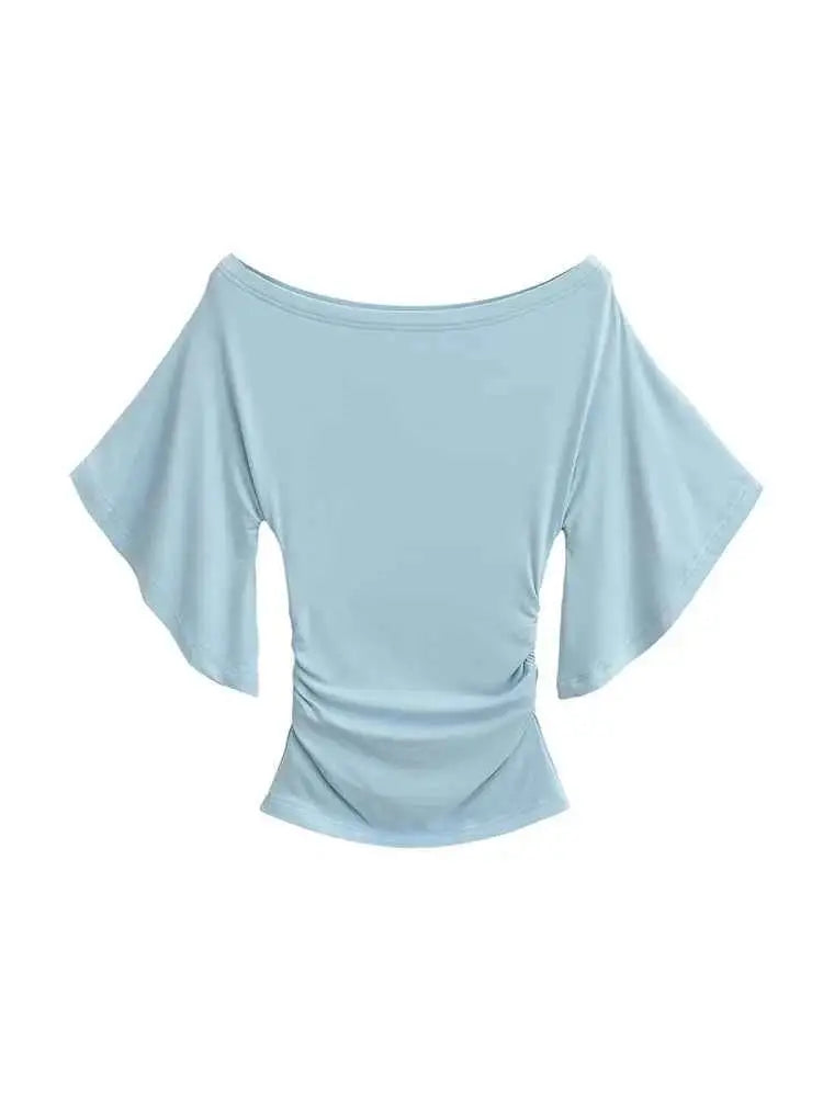 Slim Fit Top with Bat Sleeves Off-Shoulder T-Shirt