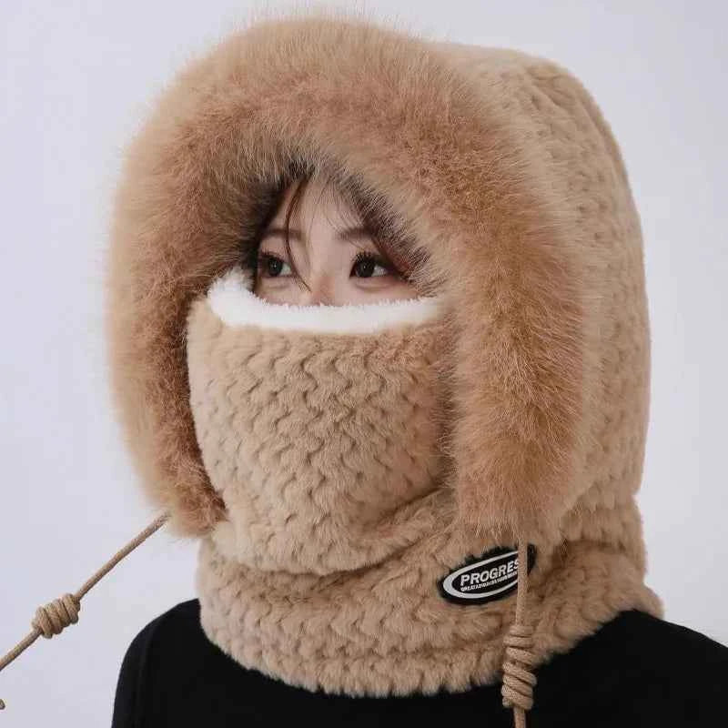 Thermal Plush Hat Hood Scarf and Mask Ear Protection Windproof Thick Design
