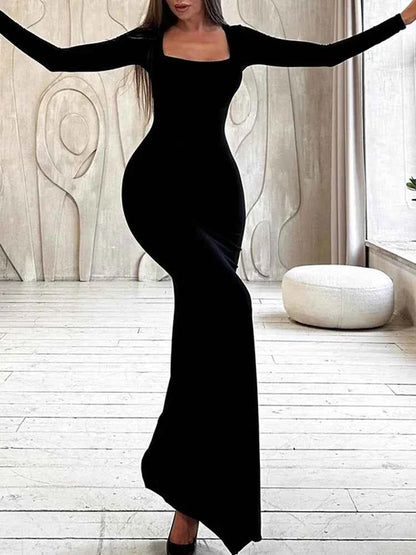 Lace Up Bandage Long Sleeve Maxi Dress