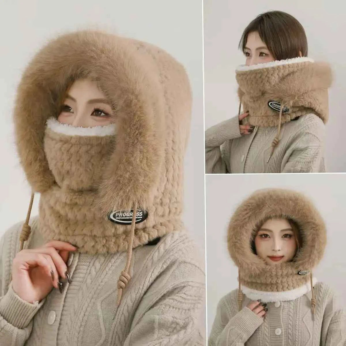 Thermal Plush Hat Hood Scarf and Mask Ear Protection Windproof Thick Design