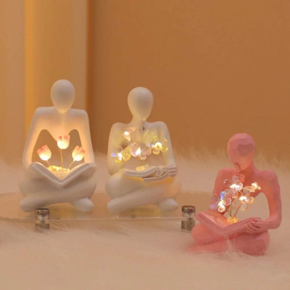 Desktop Thinker Sculpture Ornament Abstract Figure Tulip Book Lamp - Dabfavshop