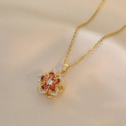 Luxury Spin Zircon Flower Pendant Necklace For Women