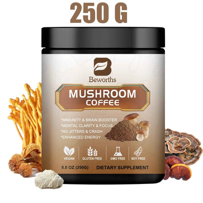 Mushroom Coffee Mixed Reishi & Lion's Mane Mushrooms Support Immunity and Focus Health Boost Memory 10 in 1