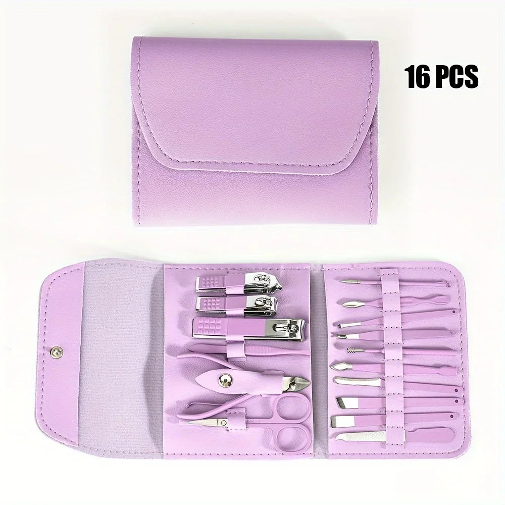 16pcs Professional Nail Clippers and Cuticle Nippers Set with Travel Case