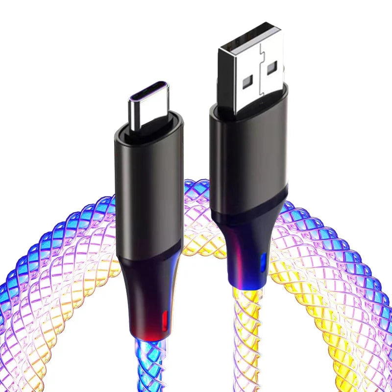 RGB Fast Charging USB to C Cable Colorful Streamer Glowing Line for Samsung Xiaomi Redimi Huawei Charger USB C Cable Dabfavshop