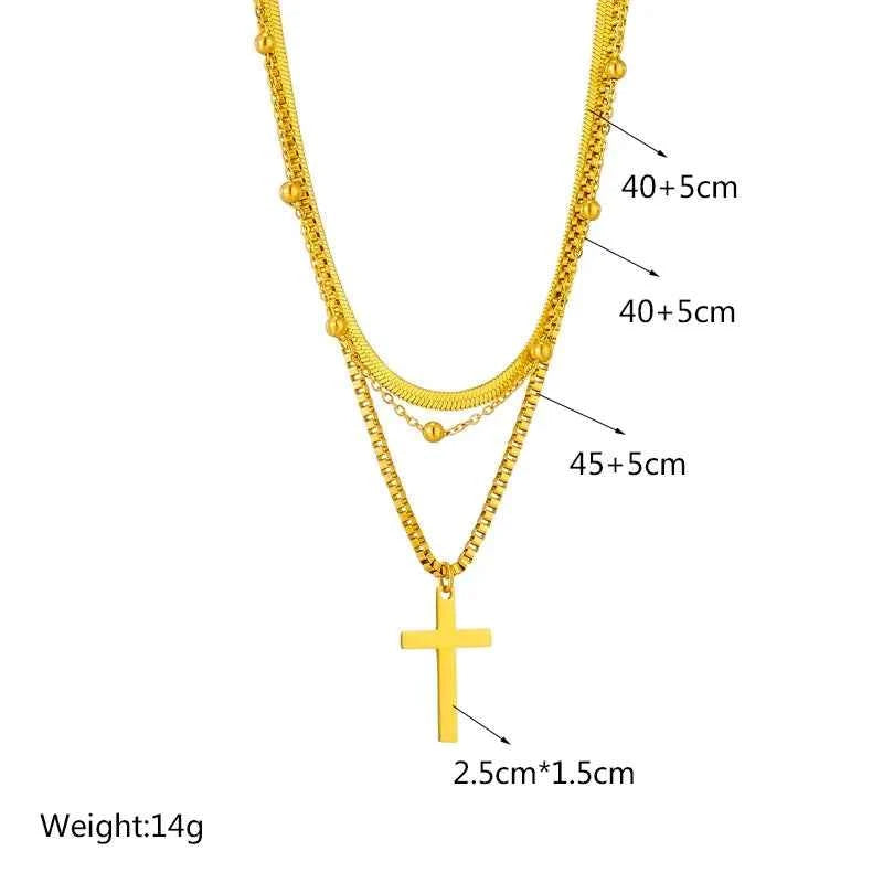 Stainless Steel Gold Color Cross Pendant Necklace