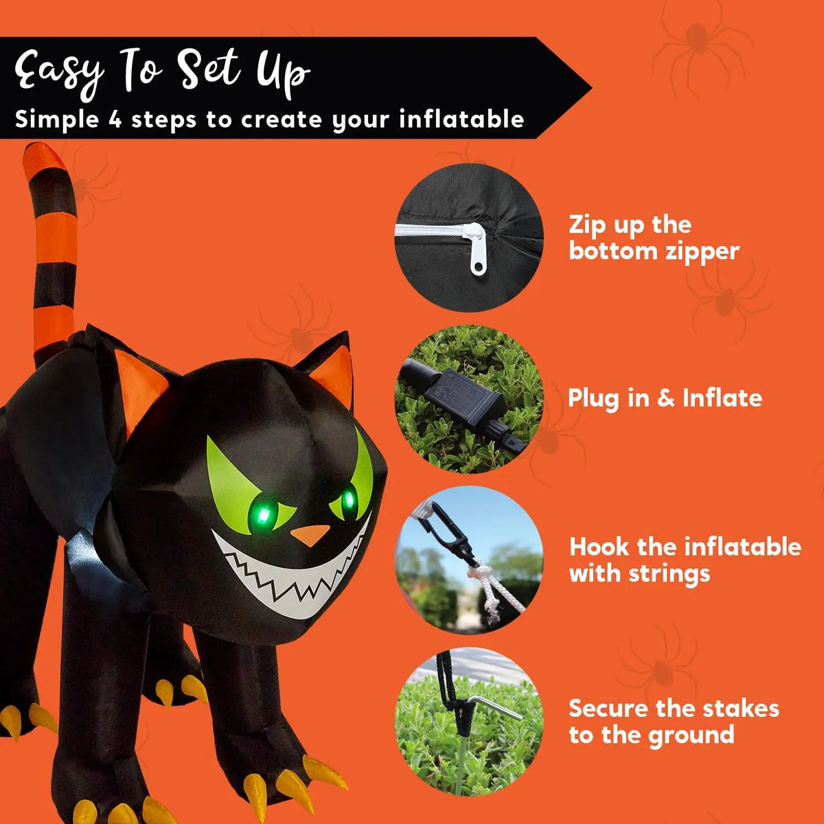 7 ft Black Cat Halloween Inflatables Outdoor Decoration Blow UpInflatable with Moving Head