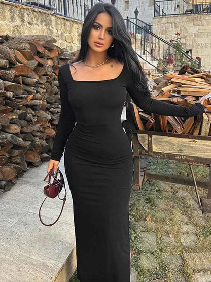Lace Up Bandage Long Sleeve Maxi Dress