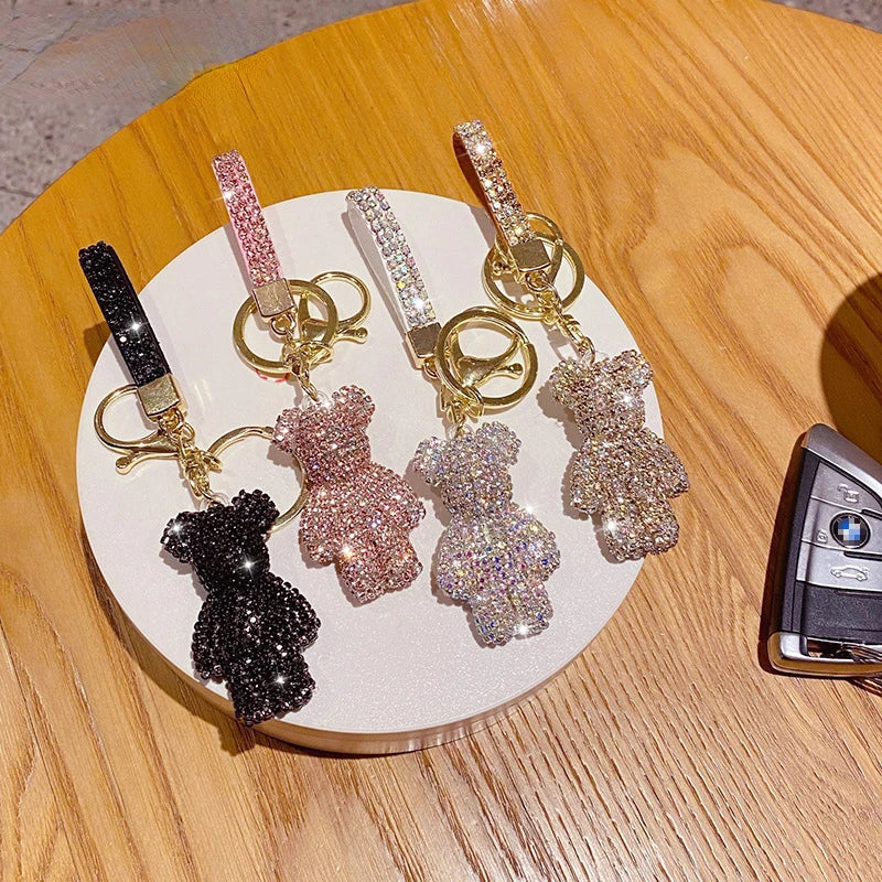 Cute Rhinestones Tassel Bear Keychain Couple Keychain Decoration Small Car Ring Student Bag Pendant Dabfavshop