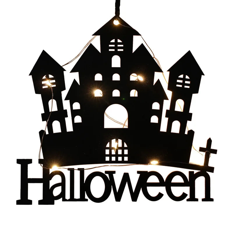 Halloween Hanging 10LED Castle Witch Ghost Spider Web Luminous Charm Indoor Outdoor Party Horror Props Decoration Dabfavshop