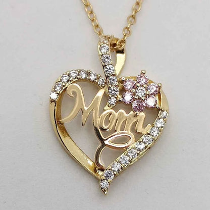 Mom Heart Necklace, Rhinestone Heart Pendant, Perfect Mother's Day Gift & Light Luxury Clavicle Chain
