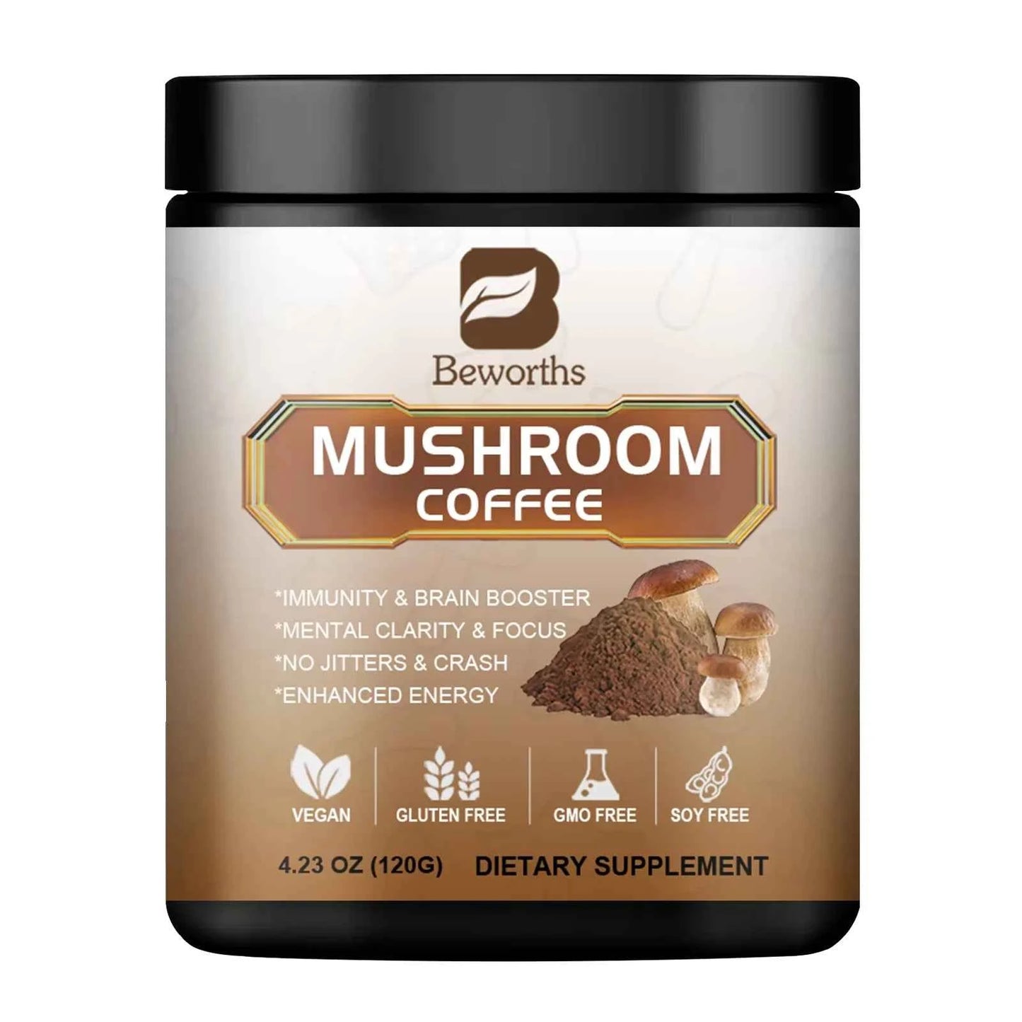 Mushroom Coffee Mixed Reishi & Lion's Mane Mushrooms Support Immunity and Focus Health Boost Memory 10 in 1