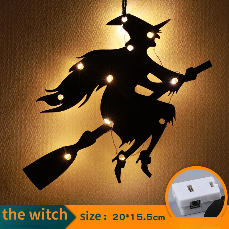 Halloween Hanging 10LED Castle Witch Ghost Spider Web Luminous Charm Indoor Outdoor Party Horror Props Decoration Dabfavshop