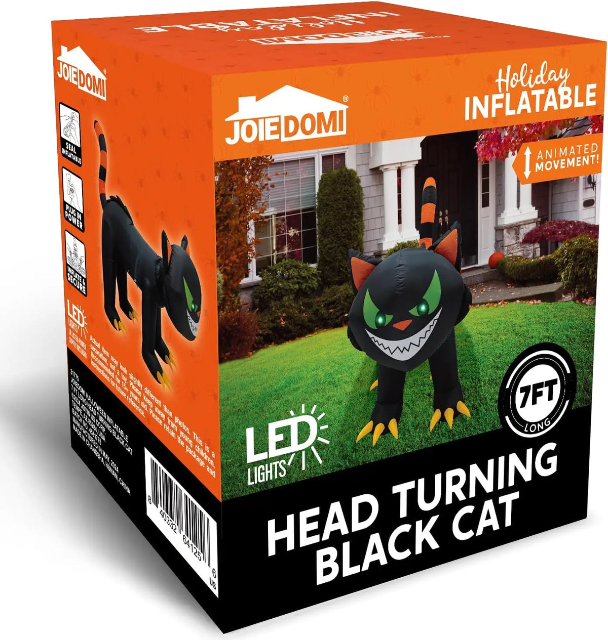 7 ft Black Cat Halloween Inflatables Outdoor Decoration Blow UpInflatable with Moving Head