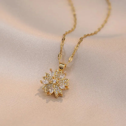 Luxury Spin Zircon Flower Pendant Necklace For Women
