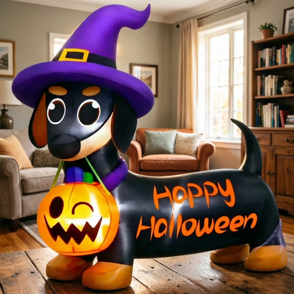 1.6M Inflatable Halloween Puppy Pumpkin Ornament Built-in LED for Outdoor