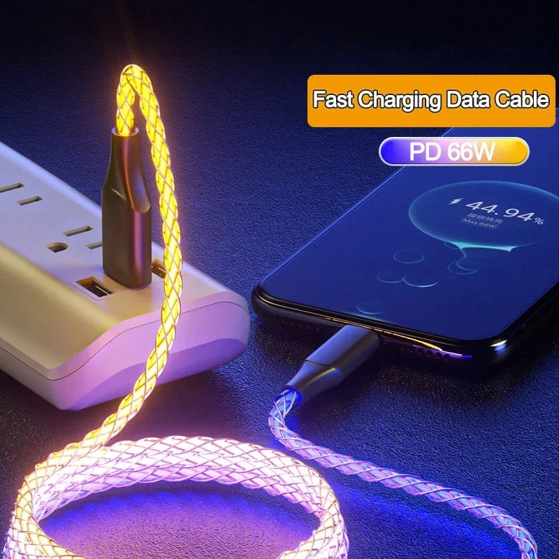 RGB Fast Charging USB to C Cable Colorful Streamer Glowing Line for Samsung Xiaomi Redimi Huawei Charger USB C Cable Dabfavshop