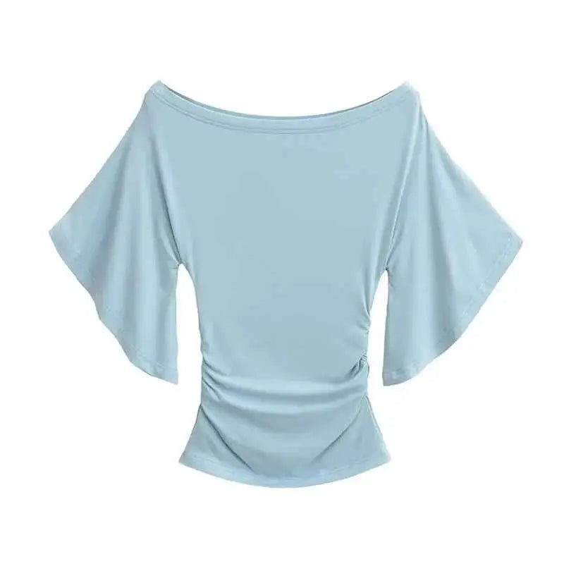 Slim Fit Top with Bat Sleeves Off-Shoulder T-Shirt