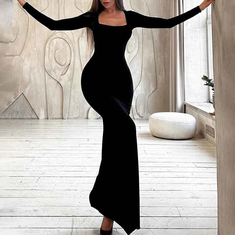 Lace Up Bandage Long Sleeve Maxi Dress