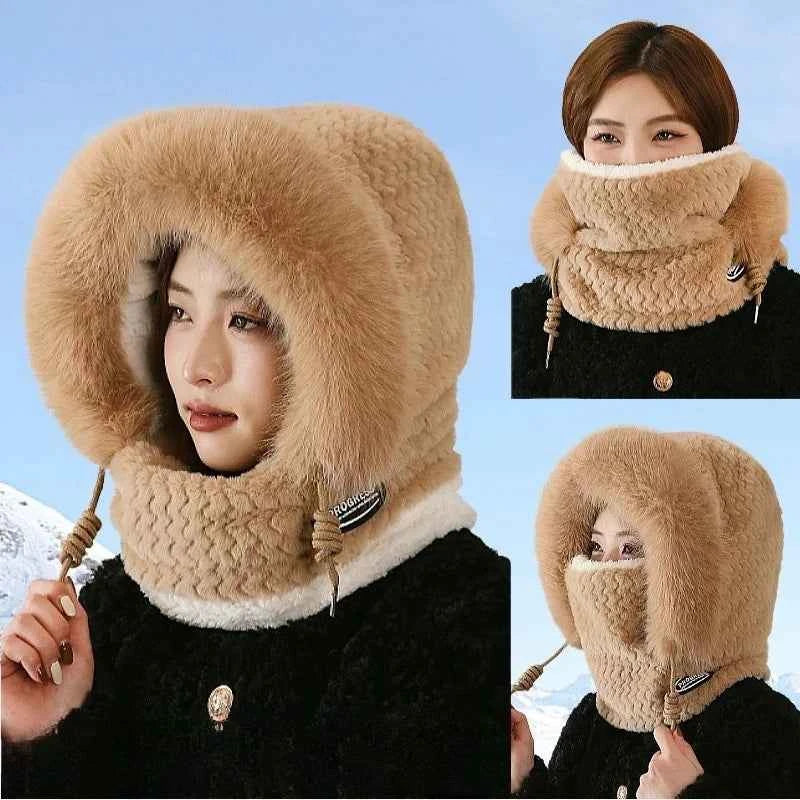 Thermal Plush Hat Hood Scarf and Mask Ear Protection Windproof Thick Design
