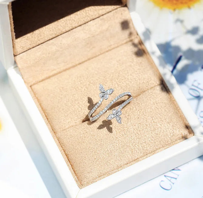 Fashion Double Butterfly Ring for Women 925 Sterling Silver Clear Zircon Diamond Wedding Engagement Ring Gift Jewelry Wholesale Dabfavshop