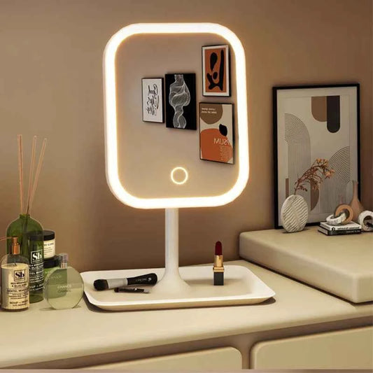 Niche Modern Desktop Vanity Mirror 3 Color Light LED Makeup Mirror Touching Mirror Women Bedroom Dressing Mirror