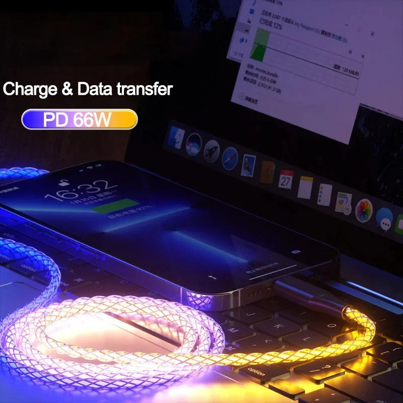 RGB Fast Charging USB to C Cable Colorful Streamer Glowing Line for Samsung Xiaomi Redimi Huawei Charger USB C Cable Dabfavshop