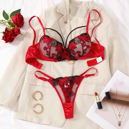 Two-piece floral embroidered lingerie set