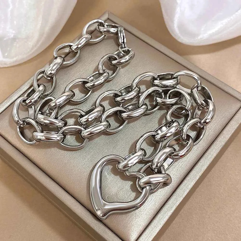 Golden Stainless Steel Irregular Hollow Heart Pendant Necklace