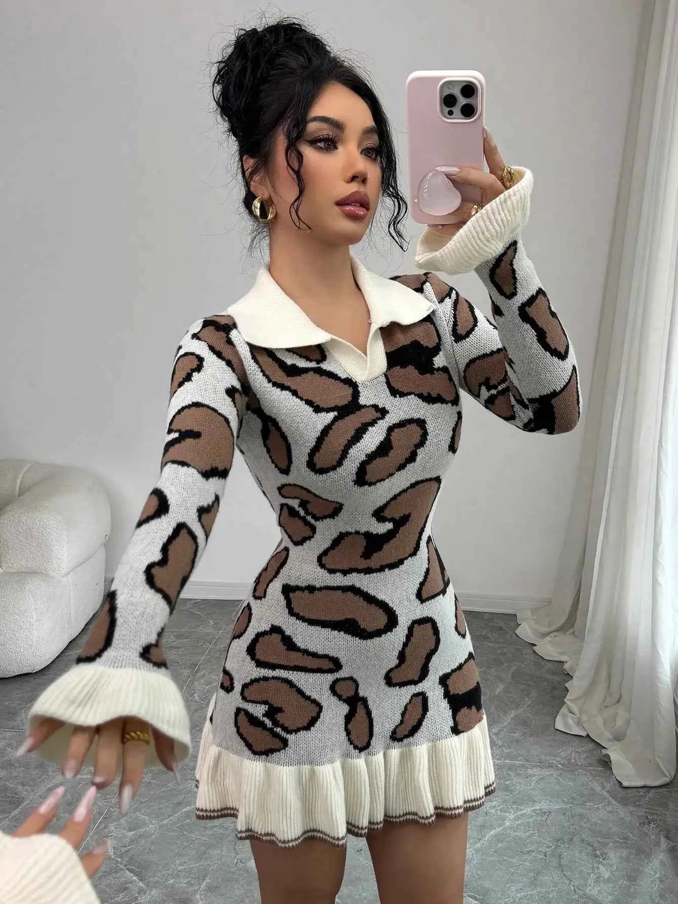 Leopard Print Knit Bodycon Dress