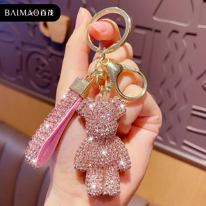 Cute Rhinestones Tassel Bear Keychain Couple Keychain Decoration Small Car Ring Student Bag Pendant Dabfavshop