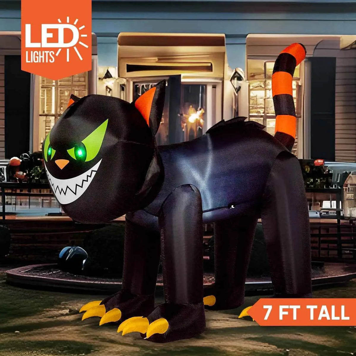 7 ft Black Cat Halloween Inflatables Outdoor Decoration Blow UpInflatable with Moving Head