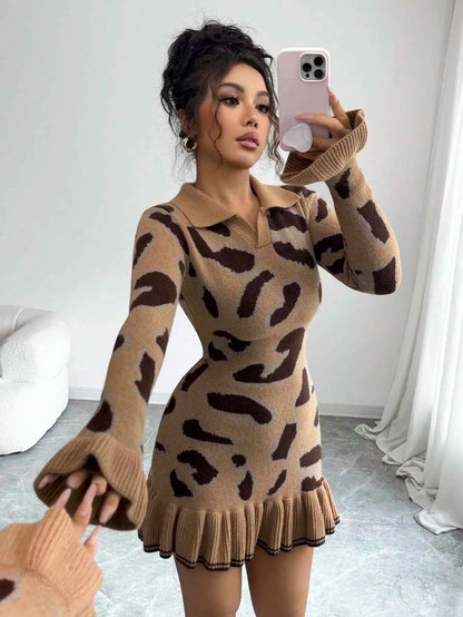 Leopard Print Knit Bodycon Dress
