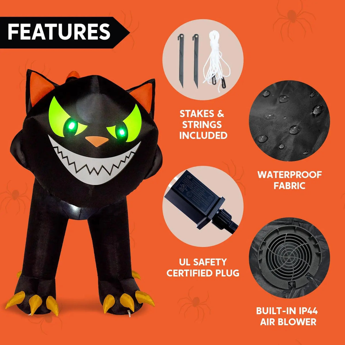 7 ft Black Cat Halloween Inflatables Outdoor Decoration Blow UpInflatable with Moving Head