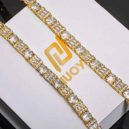 Iced Diamond Tennis Chain Silver Plated Brass Bling Circle Square Cubic Zirconia Necklace