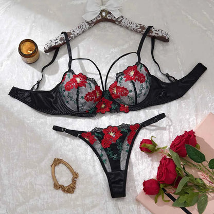 Two-piece floral embroidered lingerie set