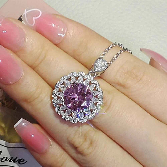 Silver Color Pink Pendant Necklace