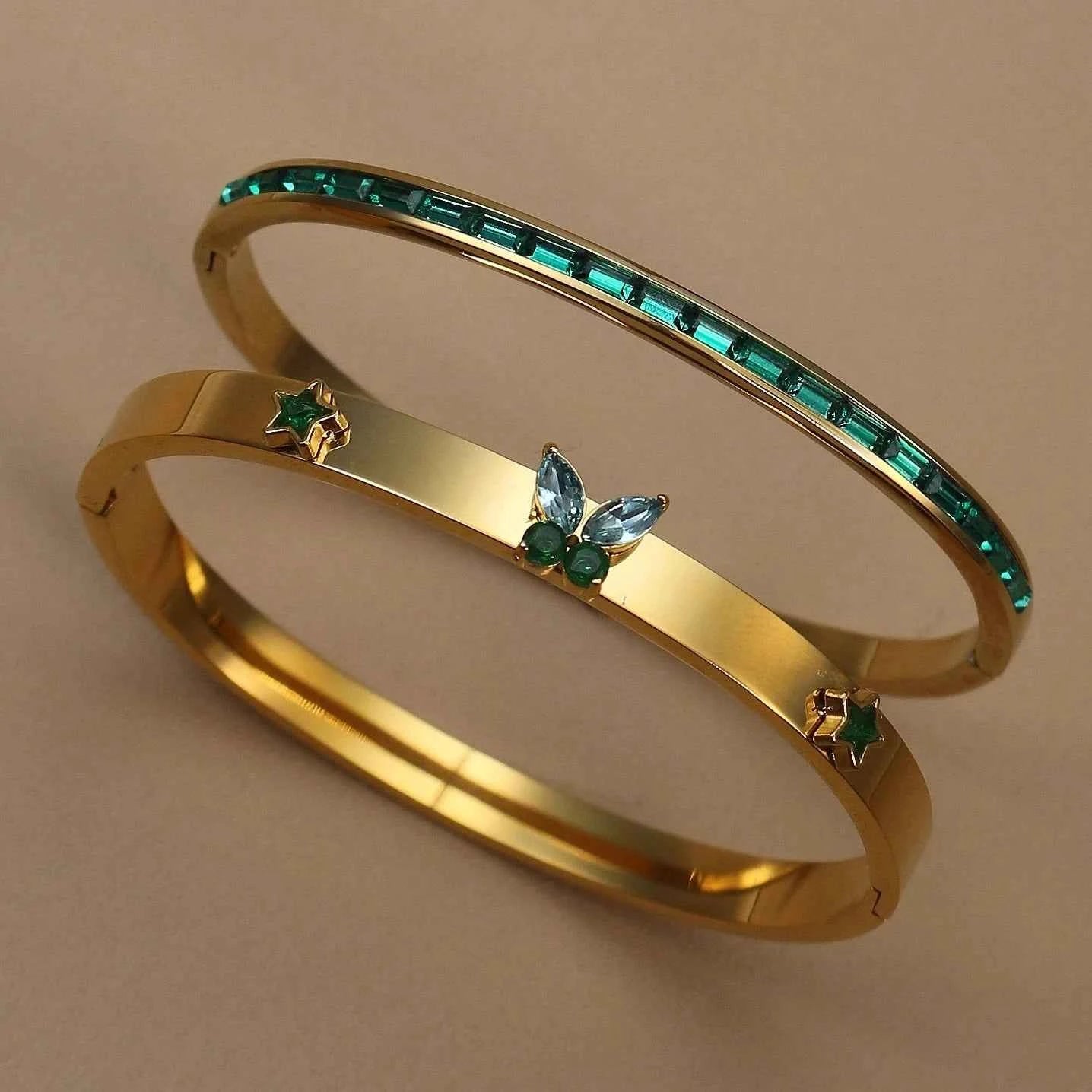 Stainless Steel Green Crystal Gold Color Bracelet