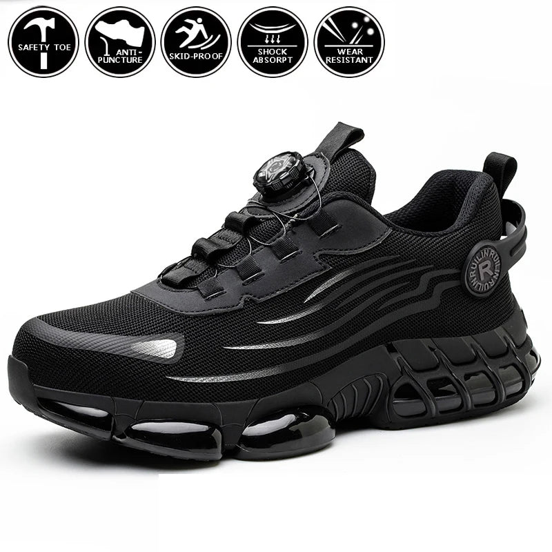 Rotating Button Steel Toe Anti-Puncture Non Slip Work Shoes Man Lightweight Breathable Safety Shoes Men's Work Shoes Boots Dabfavshop