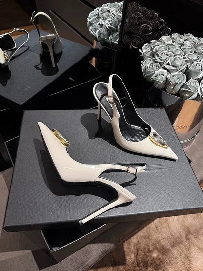Rhinestone Pointed Fine Heels, Straight Buckle Toe Sandals for Women
