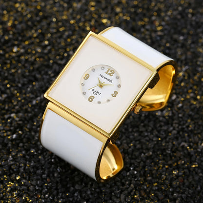 Elegant Fashion Large Square Dial Women's Bangle Watch, Luxury All-match Ladies Female Quartz Bracelet Watch Clock Gift