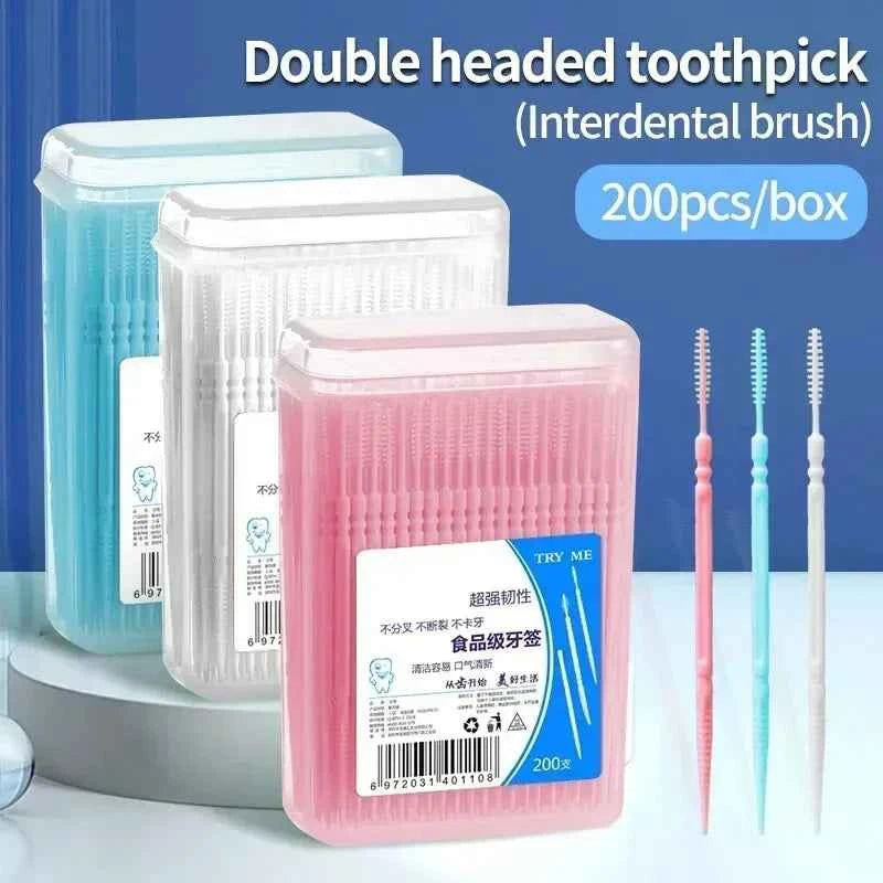 Portable Ultra Fine Toothpick Disposable Family Box Packed Pick Double Head High End Personality Creative Fruit Stick 200 Pieces