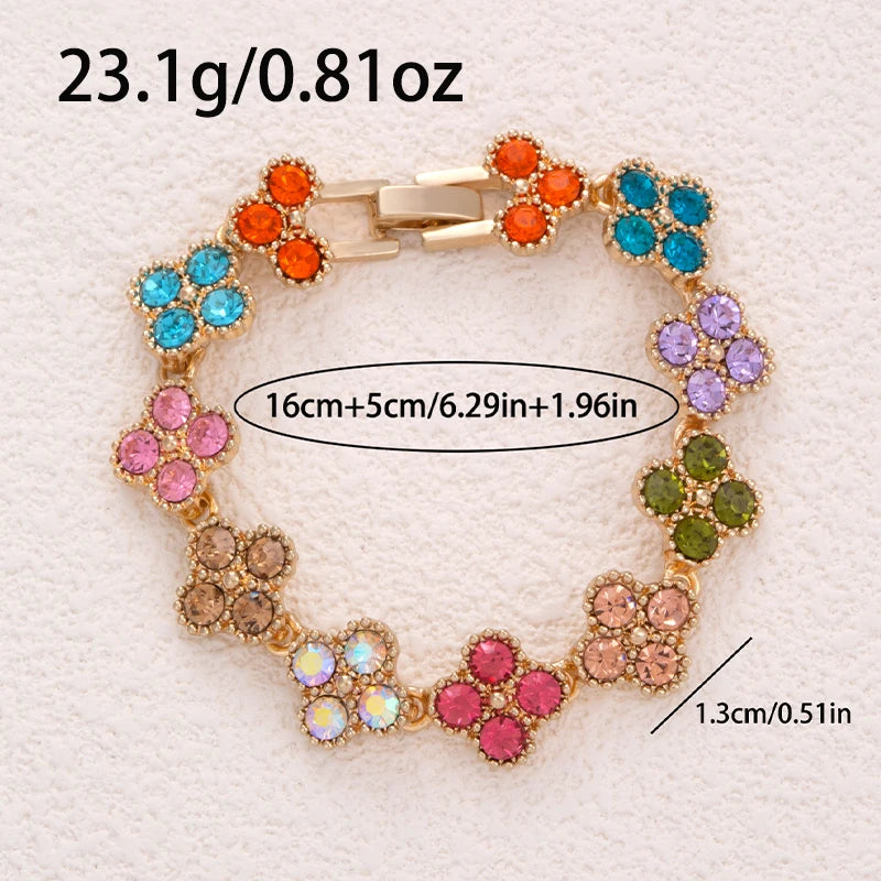 CDD New Sparkling Rhinestone Four Leaf Clover Hand Bracelet for Women Girls Luxury Crystal Bangle Adjustable Wrist Jewelry Gifts Dabfavshop