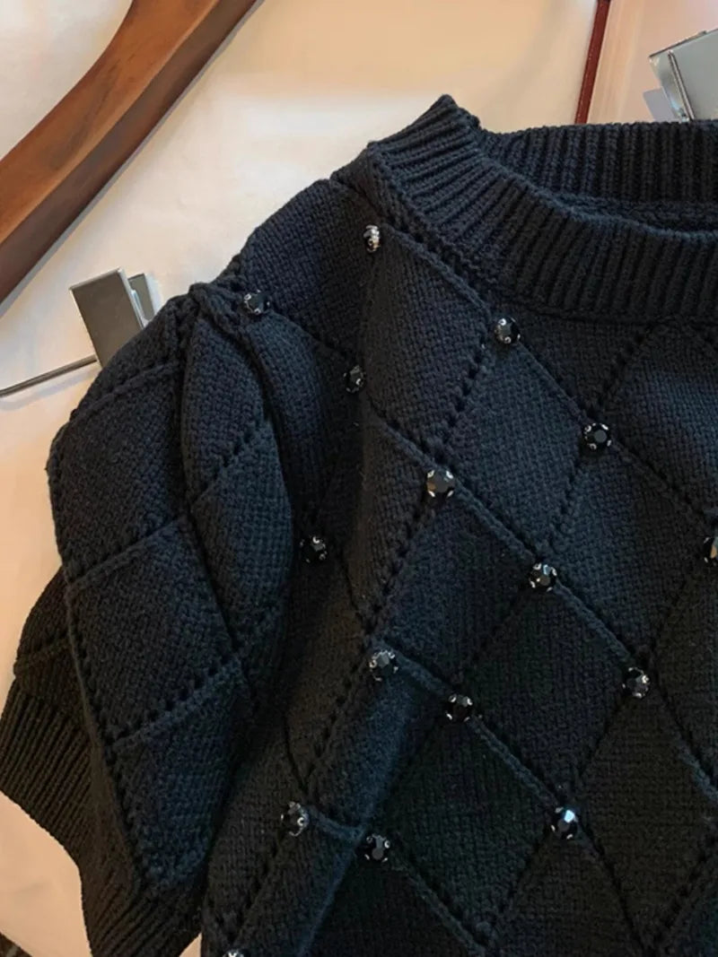 Knitted Diamond Short Sleeved Sweater